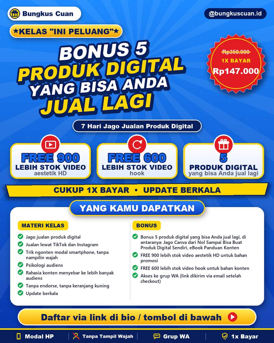 Bonus 5 produk digital yang bisa Anda jual lagi, FREE 900 lebih stok video aestetik HD, FREE 600 lebih stok video hook